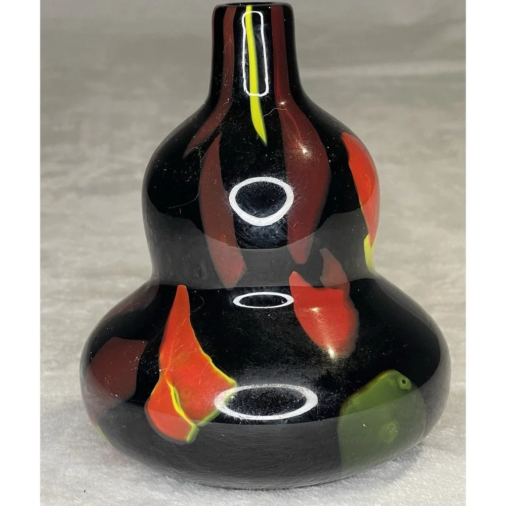 Vintage Murano Style Tutti Frutti Art Glass Vase Double Gourd Shape Hand Blown
